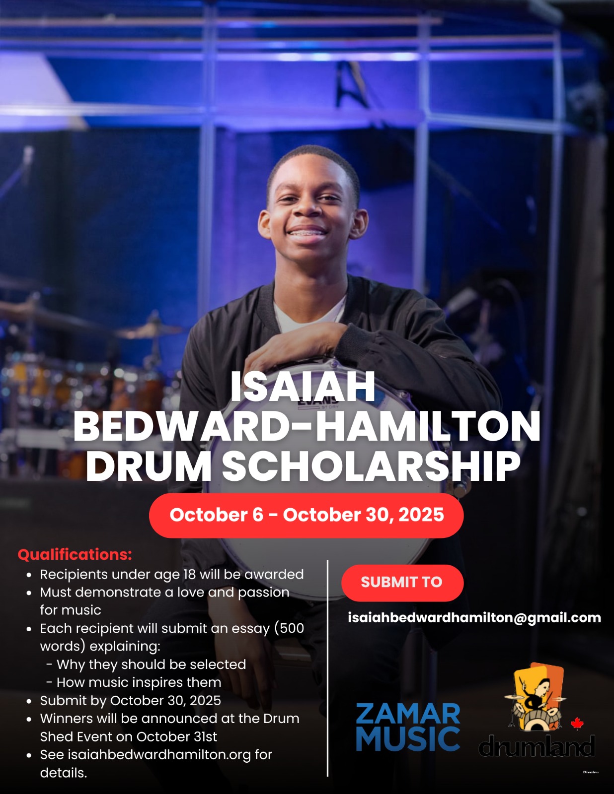 Isaiah Bedward-Hamilton Drum Scholarship Flyer